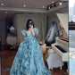 Blue floral long tulle dress NV6652