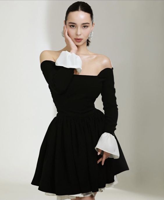 Black simple classic little black dress short mini homecoming dress evening dress party dress nv2377