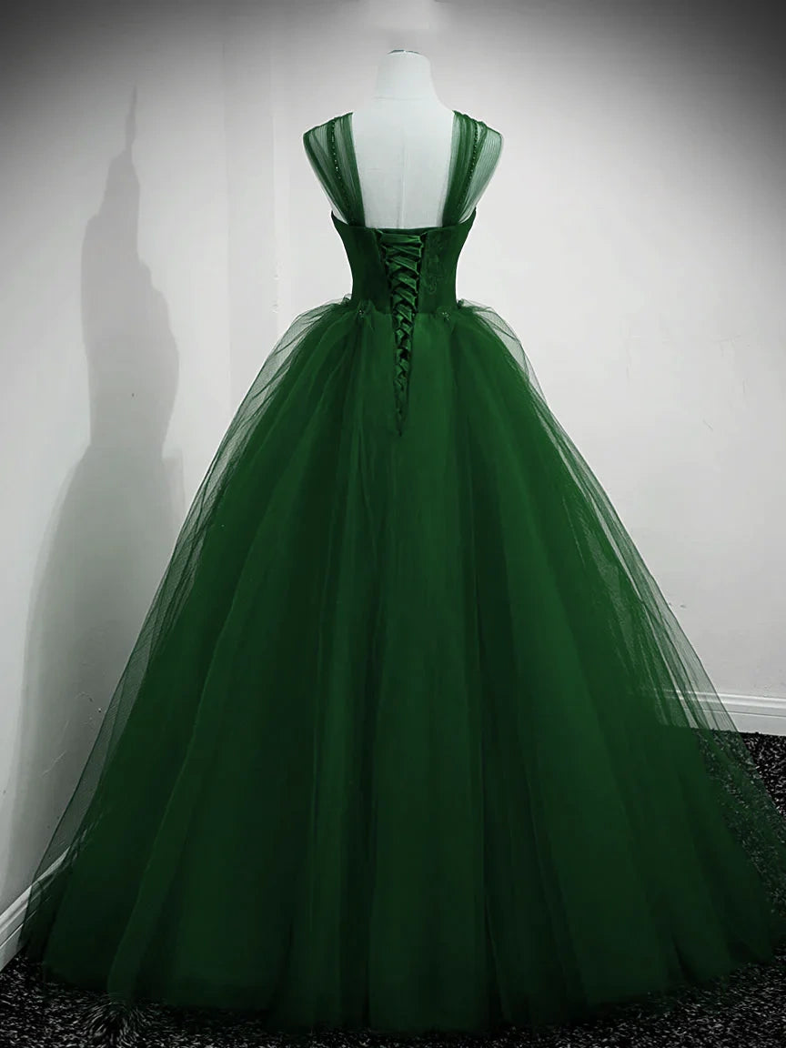 Green Tulle Beaded Sweetheart Long A-Line Prom Gown Evening Gown Party Dress nv2145