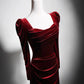 Burgundy Long Sleeve Velvet Long A-Line Ball Gown Wedding Party Dress Evening Gown nv2154