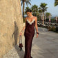 Brown Spaghetti Strap Lace Long Prom Evening Dress Party Dress nv2999