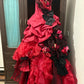 Red floral lace tulle floor-length ball gown nv5170
