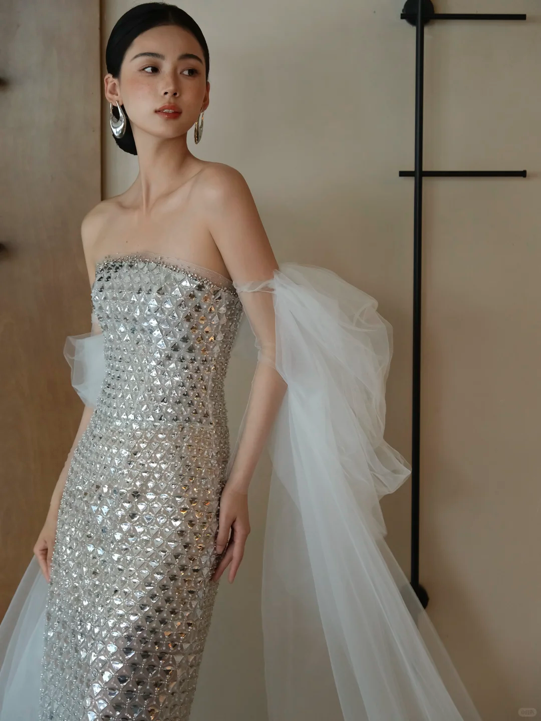 Silver Strapless Rhinestone Beaded Mermaid Evening Gown  NV7195