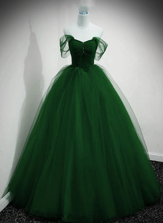 Green Tulle Beaded Sweetheart Long A-Line Prom Gown Evening Gown Party Dress nv2145