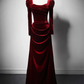 Burgundy Long Sleeve Velvet Long A-Line Ball Gown Wedding Party Dress Evening Gown nv2154