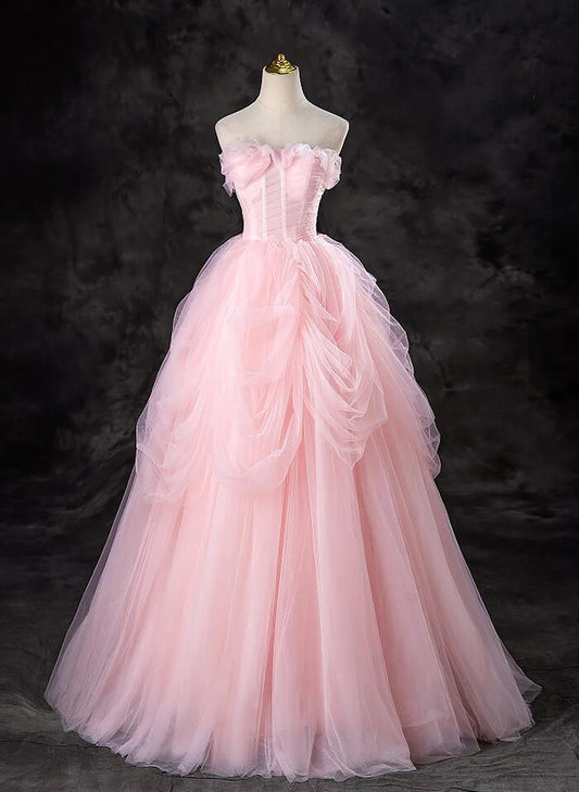 Pink Tulle Long Party Dress Evening Dress Pink Sweet 16 Years Old Dress Prom Dress nv2030