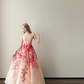 Strapless Pink Red Ombre Tulle Ball Gown 3D Floral Prom Dress  NV7129