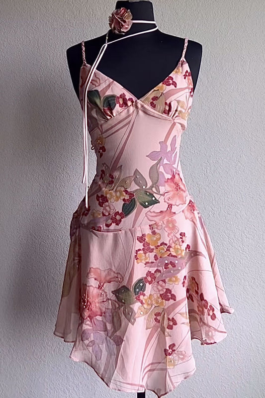 NiceVestidos-- Pink Floral Short Chiffon Homecoming Dress NV5683