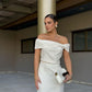 White off-shoulder simple elegant satin long ball gown evening dress party dress nv2342