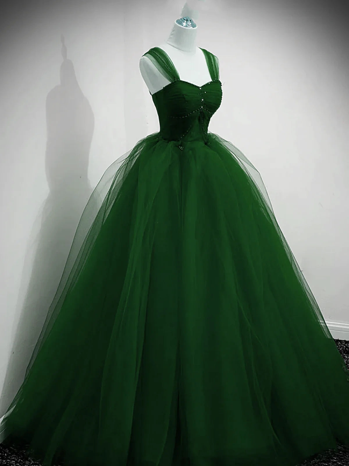 Green Tulle Beaded Sweetheart Long A-Line Prom Gown Evening Gown Party Dress nv2145