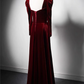 Burgundy Long Sleeve Velvet Long A-Line Ball Gown Wedding Party Dress Evening Gown nv2154