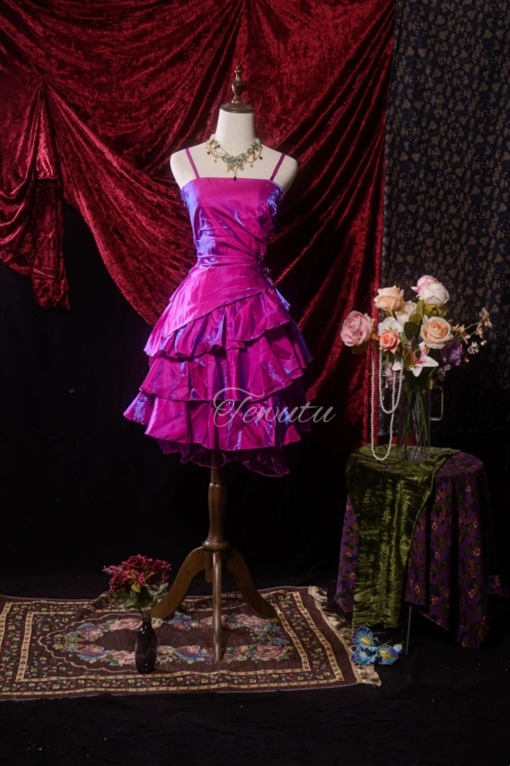 Laser-like purple short satin dress NV6663