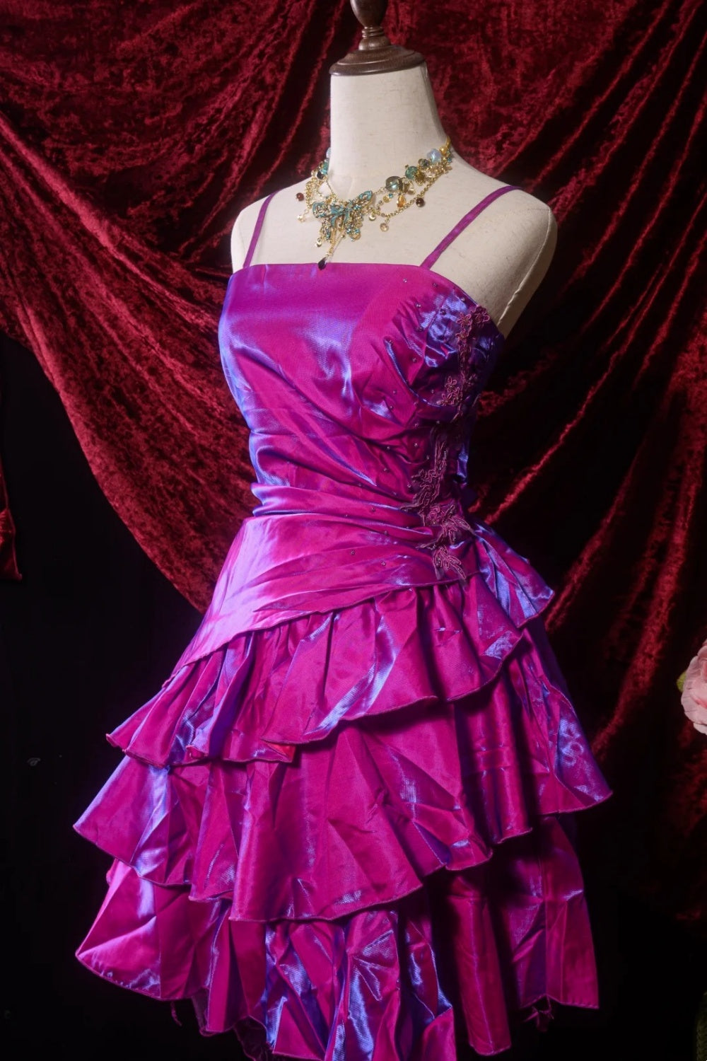 Laser-like purple short satin dress NV6663