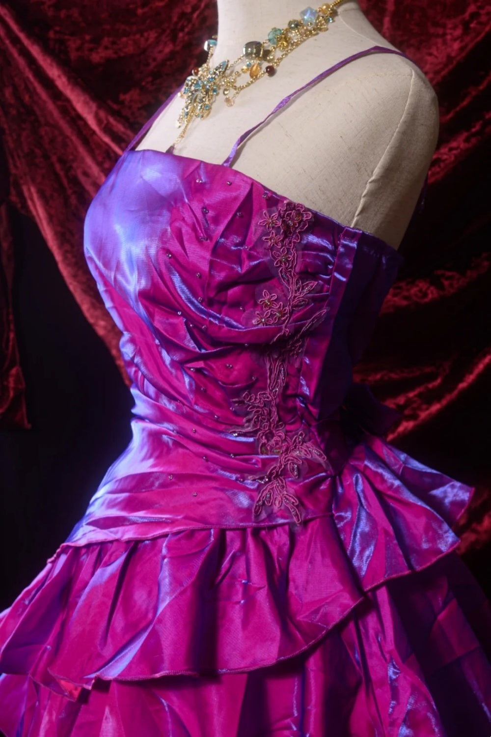 Laser-like purple short satin dress NV6663