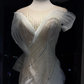 Light Mint Off Shoulder Long Mermaid Formal Gown Hand Beaded Ruffle Tulle Evening Dress  NV6959