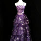 Purple Beaded Floral Elegant Long Tulle Ball Gown Evening Dress nv4784