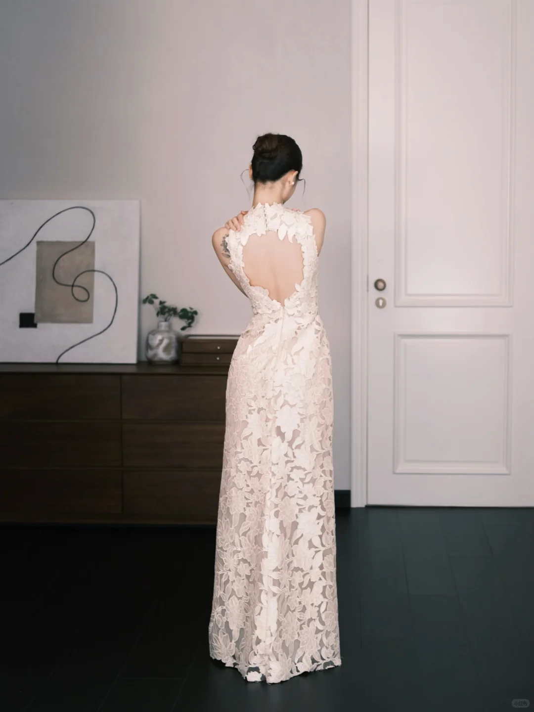 High Neck Halter 3D Floral Lace Sheath Formal Evening Dress  NV7360