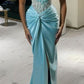 Green Luxury Strapless Mermaid Evening Dress Shiny Satin Beaded Long Formal Party Dress Prom Dress Evening Gown nv2415