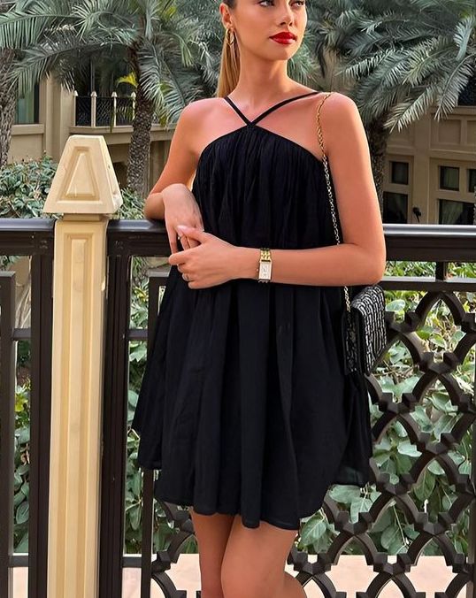 Black sleeveless casual suspender dress beach one-piece suspender short prom dress party dress homecoming dress nv2129