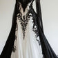 Purple-Black-White Contrast 3D Embroidery Strapless Lace Veil Dark Wedding Dress NV6226