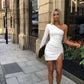 White stylish chic one shoulder short homecoming dress party dress nv2130