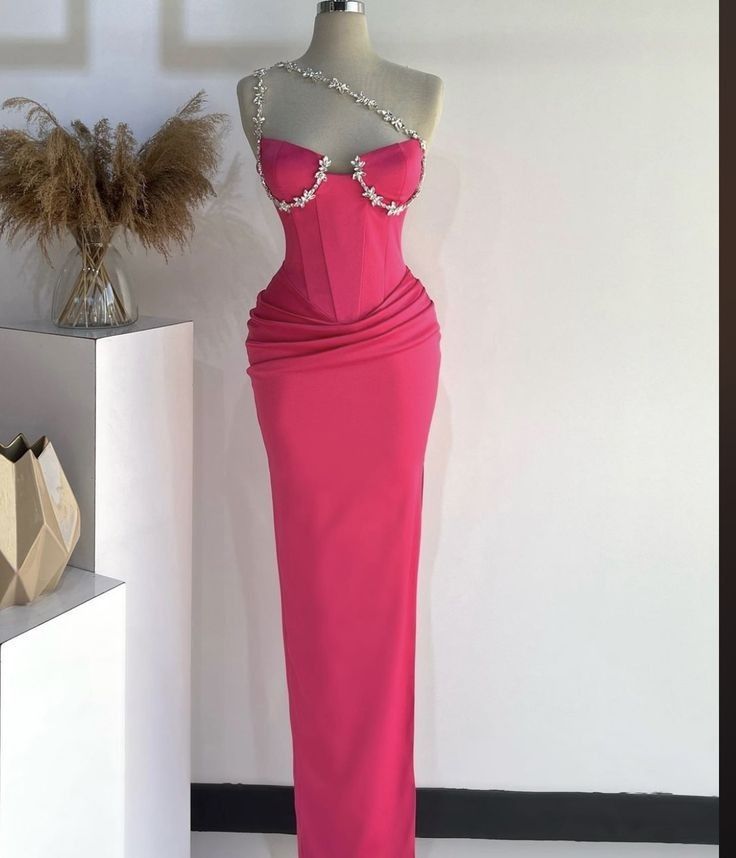 Pink rhinestone embellished gorgeous slim mermaid long ball gown evening dress nv2932