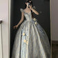 Blue 3D Rose Flower Adult Ceremony Dress Long Ball Gown Evening Gown nv2840