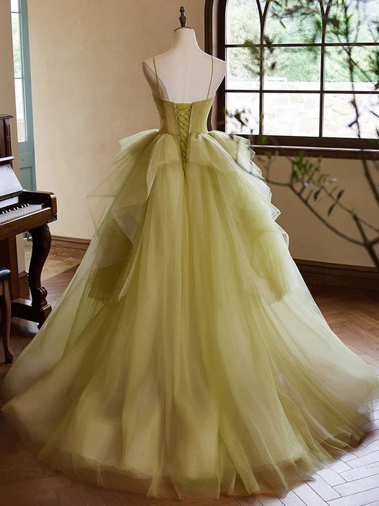 A-Line Sweetheart Neck Tulle Green Long Prom Dress, Green Long Formal Dress nv1871