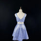 Explosive ice blue satin blue fine lace rhinestone belt short homecoming dress birthday dress nv4495