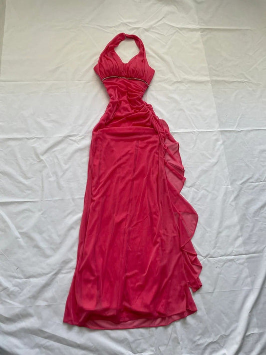NiceVestidos--Pink suspender long ruffled prom dress fairy dress NV5702