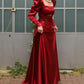 Red simple square neck elegant charming long sleeve long wedding dress ball gown evening dress nv2841