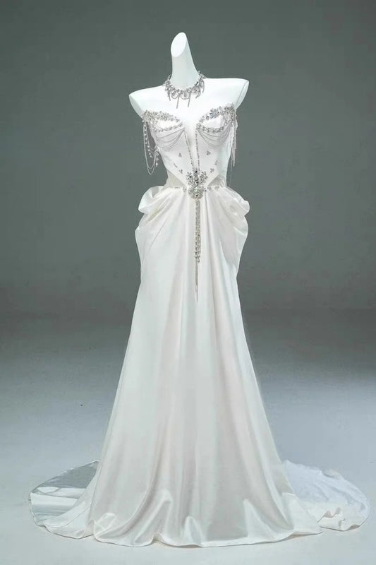 Exquisite white beaded elegant long formal dress NV6617