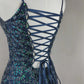 Blue floral beaded fashion short satin homecoming dress birthday dress nv4489