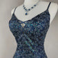 Blue floral beaded fashion short satin homecoming dress birthday dress nv4489