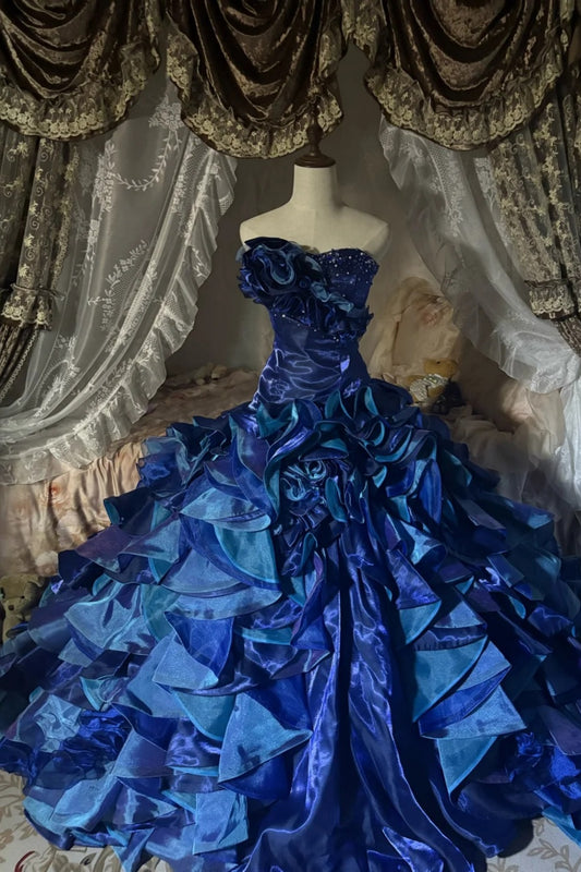 A gorgeous, shimmering blue long tulle ball gown NV6660