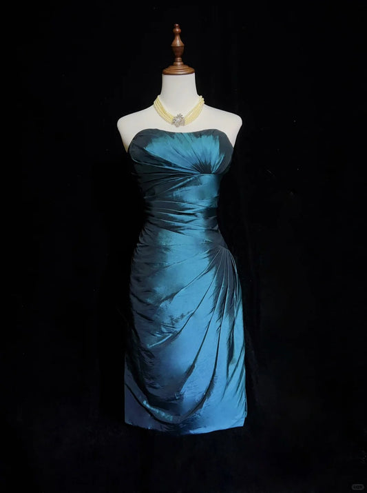 Peacock Blue Homecoming Dress Short Satin Ball Dress Evening Dress nv4389