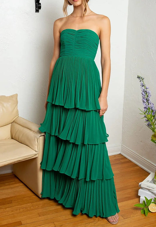 Emerald Green Strapless Multi-Layer Long Formal Dress nv1651