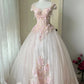 NiceVestidos--Sweet Bride Style：Soft Pink Lace Floral - Decorated Short - Sleeve Floor - Length Wedding Dress NV5813