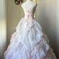 NiceVestidos--Romantic Fairy Tale Style：Pink - White Gradient Organza Bow - Embellished Strapless Floor - Length Ceremony Gown NV5814