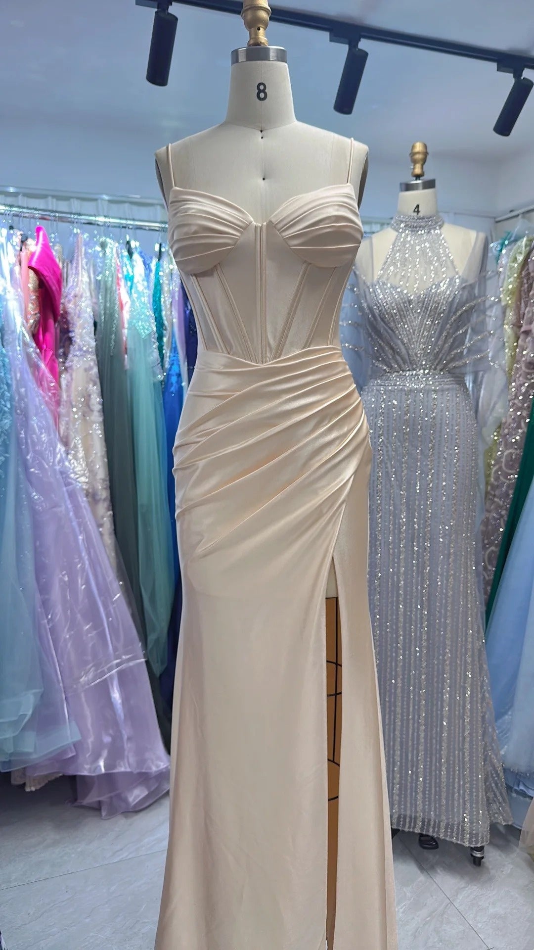 New fashionable long satin slim-fit evening dress, bridesmaid dress, graduation dress NV6636