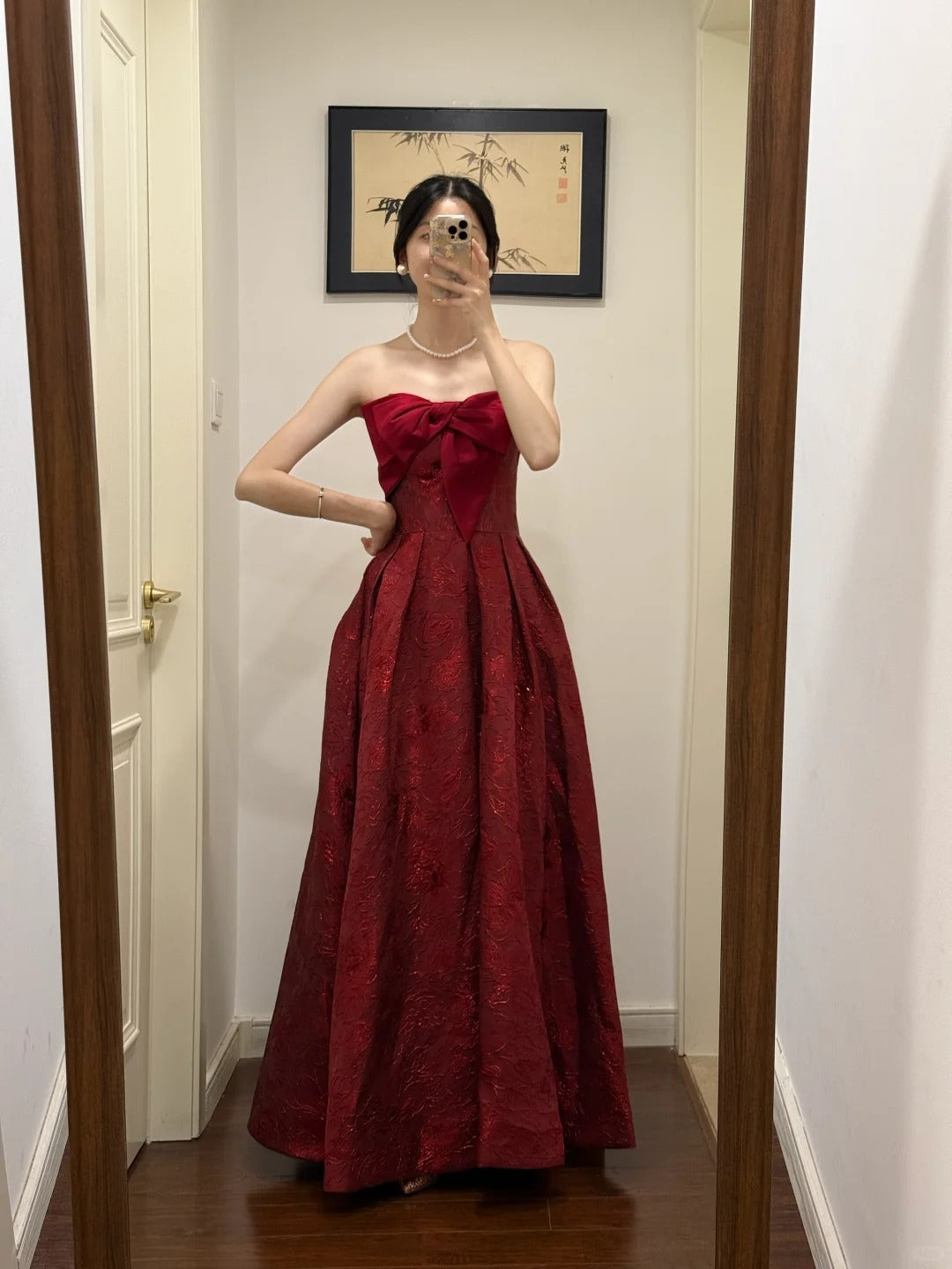 NiceVestidos-Red Floral Long Satin Prom Dress Graduation Gown nv5532