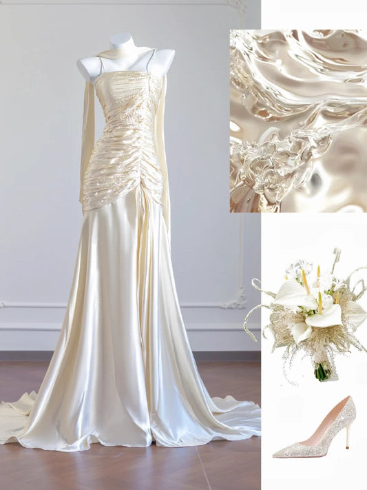 Gold fashion long satin prom dress evening dress party dress nv4723
