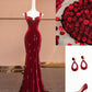 Red Exquisite Beaded Long Velvet Mermaid Slim Prom Dress Evening Dress Party Dress nv4730