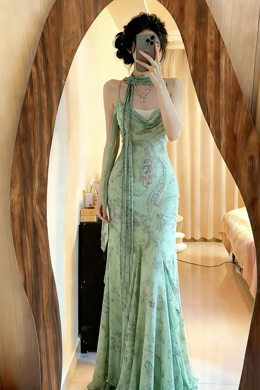 NiceVestidos-_Green elegant Prom long evening gown, chiffon dress NV5985