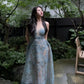 NiceVestidos--Short/medium-length tulle homecoming dress birthday dress blue delicate lace gentle fine sequins mesh elegant Cinderella blue princess dress #birthday outfit #fairydress #blue NV5669