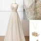 Champagne gold shining elegant tulle long prom dress evening dress party dress nv4753