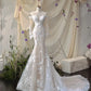 White floral applique lace long sleeves long mermaid slim fit floor length ball gown evening gown wedding dress nv4435