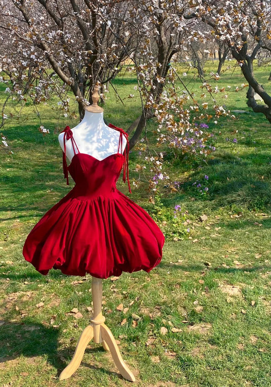 Red Homecoming Dress Short Velvet Ball Gown Evening Gown Cocktail Dress nv4417
