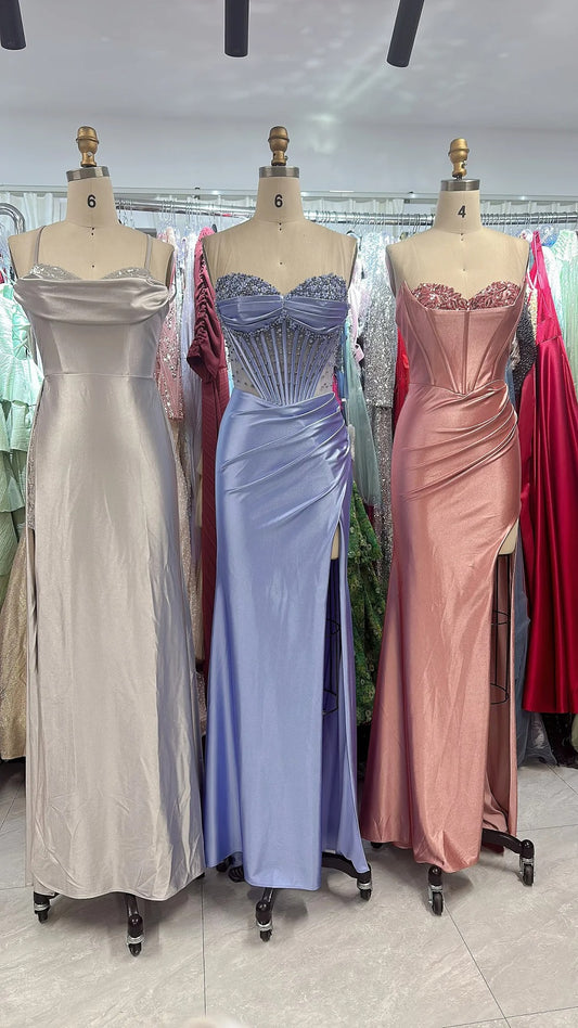 New fashionable long satin slim-fit evening dress, bridesmaid dress, graduation dress NV6634