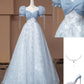 Blue Sweet Floral Elegant Fashion Long Prom Dress Evening Dress Party Dress Girls Dress  nv4745